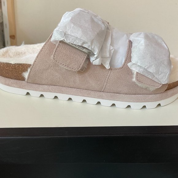 Blush Faux Fur-Lined Suede Slides from J/SLIDES - Picture 4 of 6